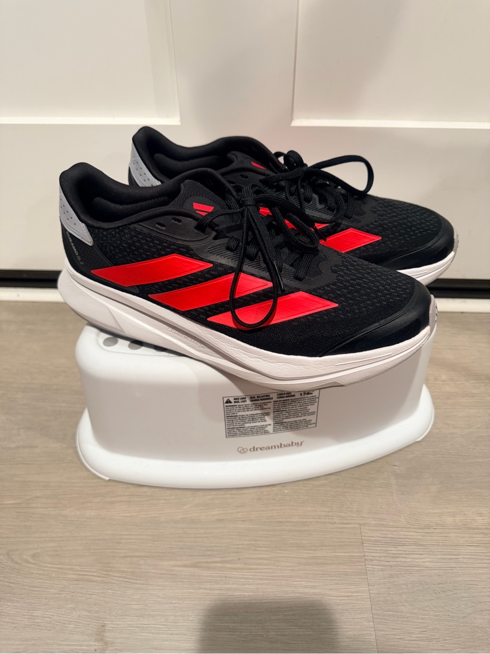 adidas Black Running Shoes with Red Stripes